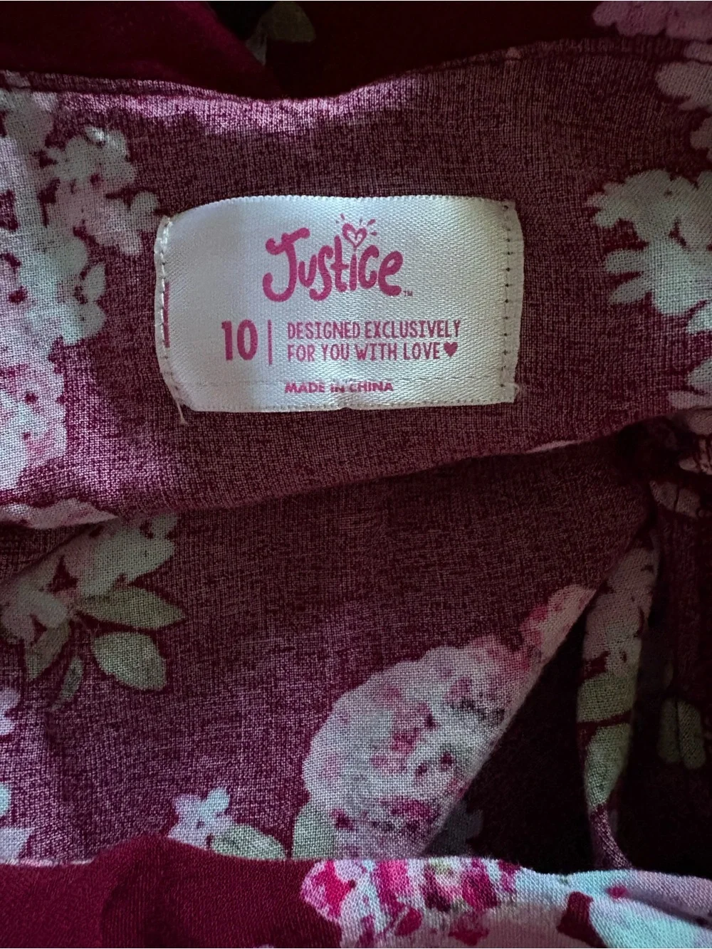Girls Justice Tunic Dress Sz 10 Burgundy Floral Cold Shoulder Sequins EUC Fall